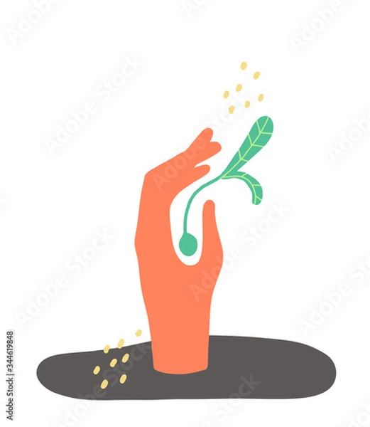 Fototapeta Protection plant. Seeds and hand icon . Simple vector illustration.