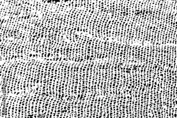 Fototapeta Grunge mesh texture with a clear interweaving of threads. Monochrome abstract background of natural crumpled fabric. Vector illustration. Overlay template.