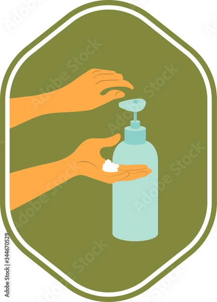 Obraz A hand squeeze liquid soap out of the dispenser. Washing hands with soap. 