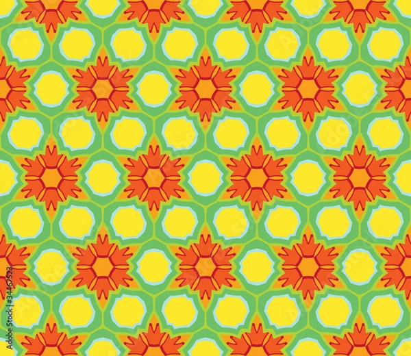 Fototapeta Colorful floral pattern in red, orange, green and yellow
