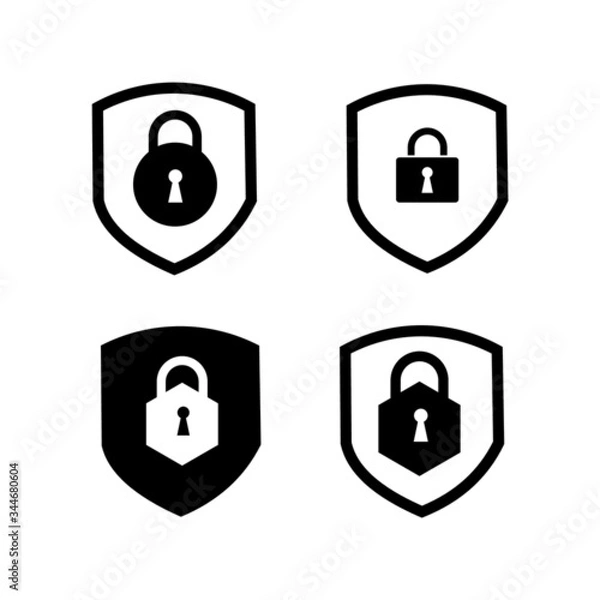 Obraz Security shield ob pad lock, key shield Icon symbol Flat vector illustration for graphic and web design.