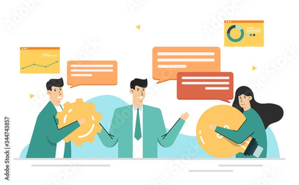 Fototapeta Meeting to think about business strategies,Discussions to solve problem and present idea,Management of the team leader,Team work,Banner background landing page website