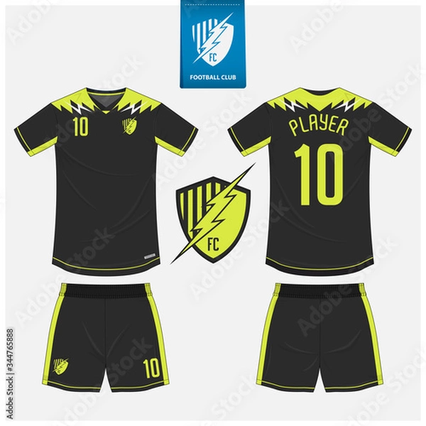 Fototapeta Soccer jersey or football kit mockup template design for sport club. Football t-shirt sport, shorts mock up. Soccer uniform in front view, back view . Soccer logo in flat design. Vector Illustration.