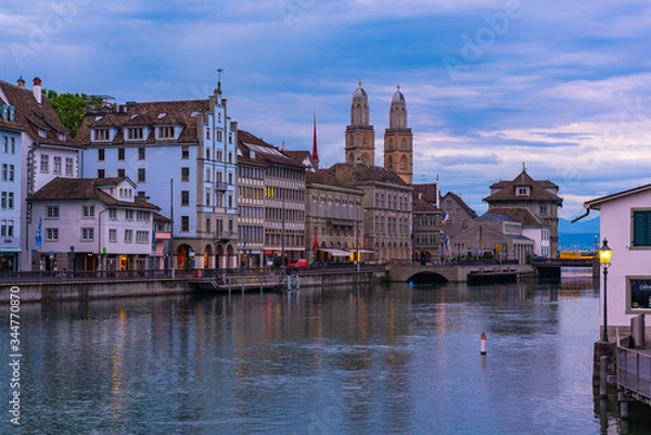 Fototapeta Beautiful view of Zurich in the quiet morning.