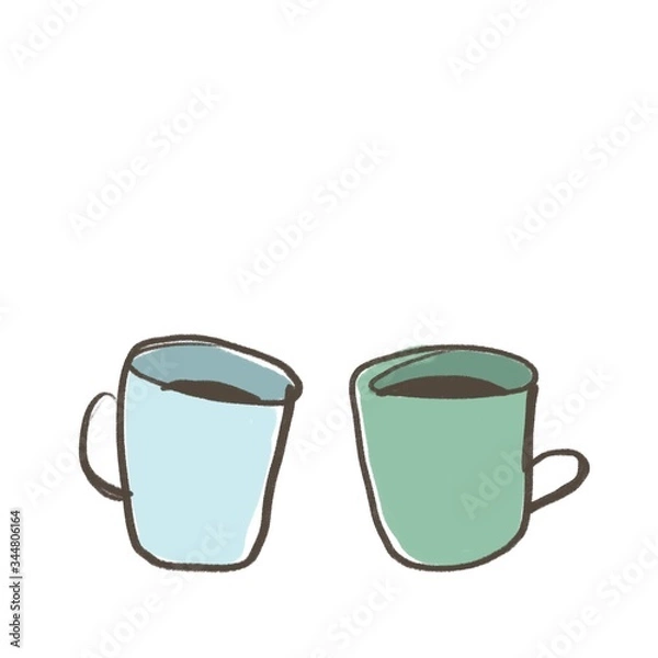 Fototapeta 白背景にペパーミントグリーンと、水色のコーヒーカップ