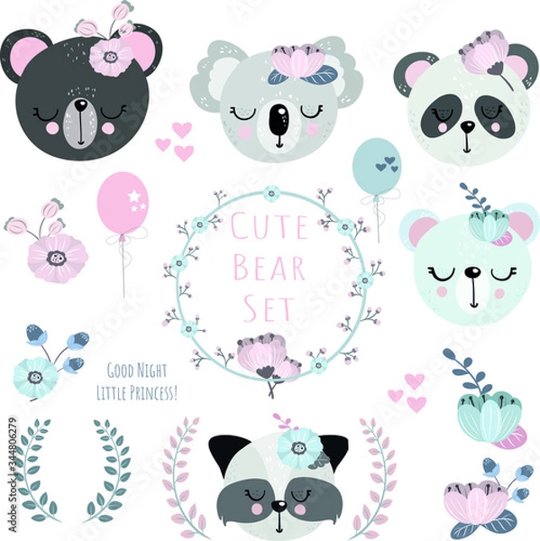 Fototapeta Cute hand drawn bear vector set