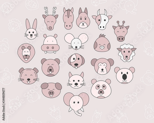 Fototapeta Animal Icons set - Vector color symbols and outline of pets and wild beast for the site or interface