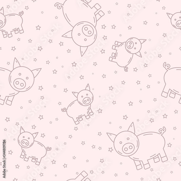 Fototapeta Wrapping paper - Seamless pattern of symbols pig for vector graphic design