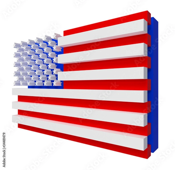 Obraz USA Flag 3d Style Right perspective view. Include clipping path