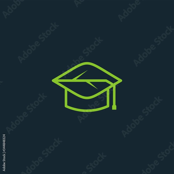 Obraz Graduate hat with leaf logo design vector template