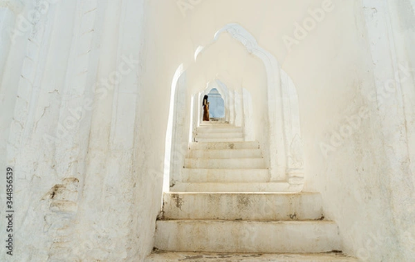 Fototapeta Beautiful white stairway to the temple in Mandalay, Myanmar