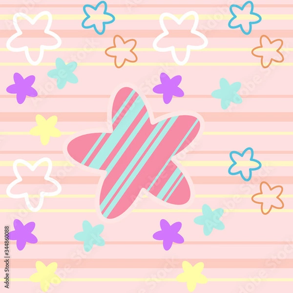 Fototapeta Star pattern on pink background with horizontal stripes.Used for fabric patterns. It can be used as various patterns.Vector Illustration.