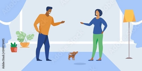 Fototapeta The problem of punishing a beloved dog. Dog urine on the carpet in the house