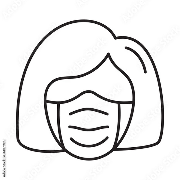 Fototapeta Woman face with mask icon vector in trendy flat style isolated on white background. illustration for medical banner, poster and web design. Coronavirus bacteria covid-19 concept