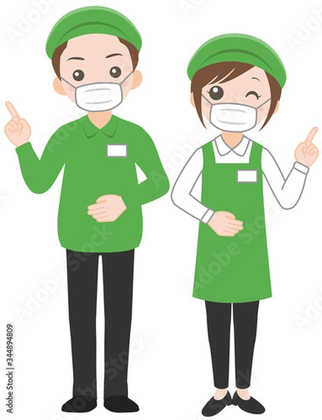 Fototapeta マスクをつけたスーパーマーケットの店員 