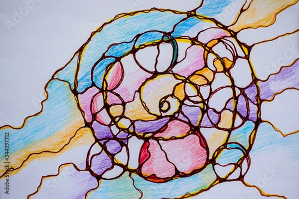 Fototapeta Abstract neurographic drawing with markers and colored pencils. Colorful neurography.