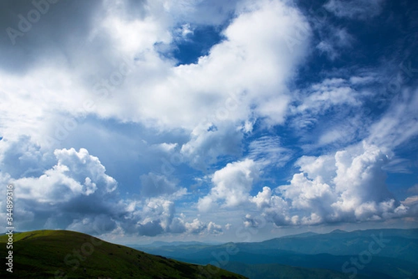 Fototapeta Beautiful sky with clouds and fog over the Carpathians.