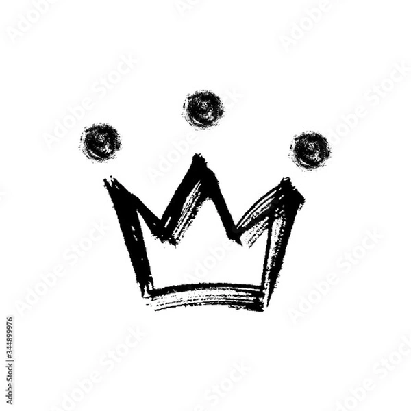 Obraz Hand drawn isolated crown black silhouette. Grunge brush and pencil (chalk or charcoal) texture. Made by tracing, white background. Vector illustration