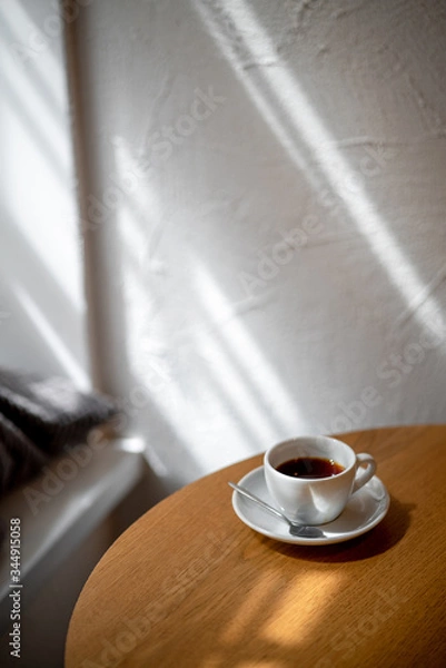 Obraz cup of black filter coffee on the table in coffee house cafe coffeebreak sunlight daylight