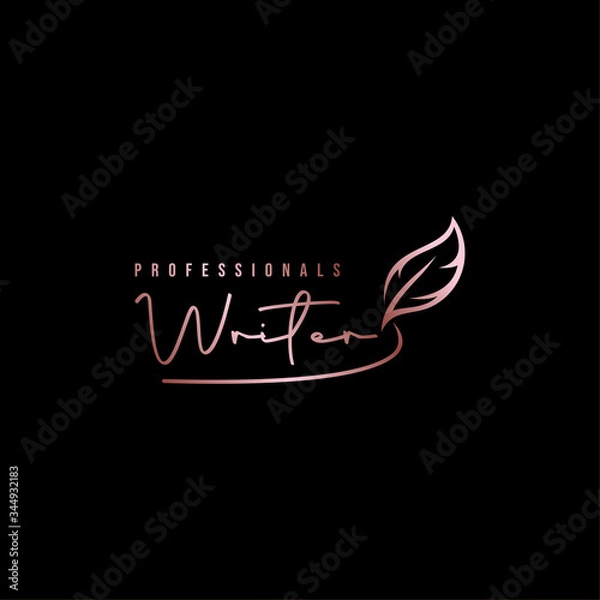 Fototapeta Quill Feather Pen, Minimalist Signature Handwriting logo design vecto