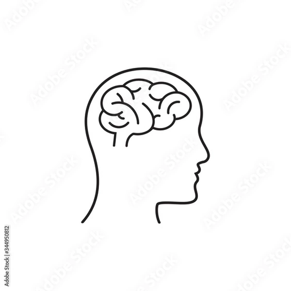 Fototapeta Human head with brain icon in line style, isolated on white background, vector illustration