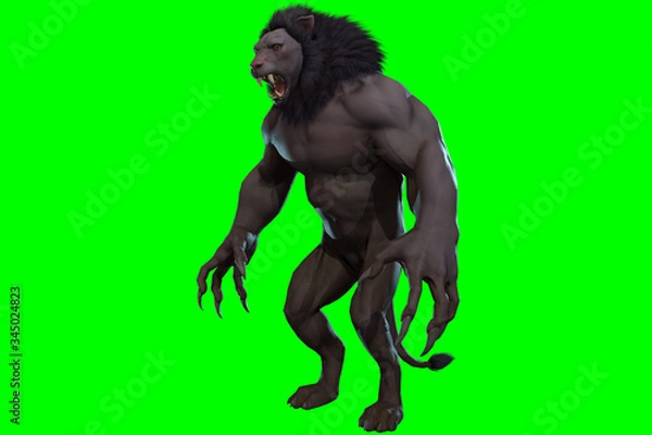 Fototapeta Fantasy character Humanoid Lion in epic pose - 3D render