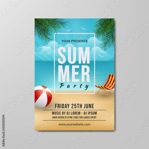 Obraz summer party flyer template design vector illustration