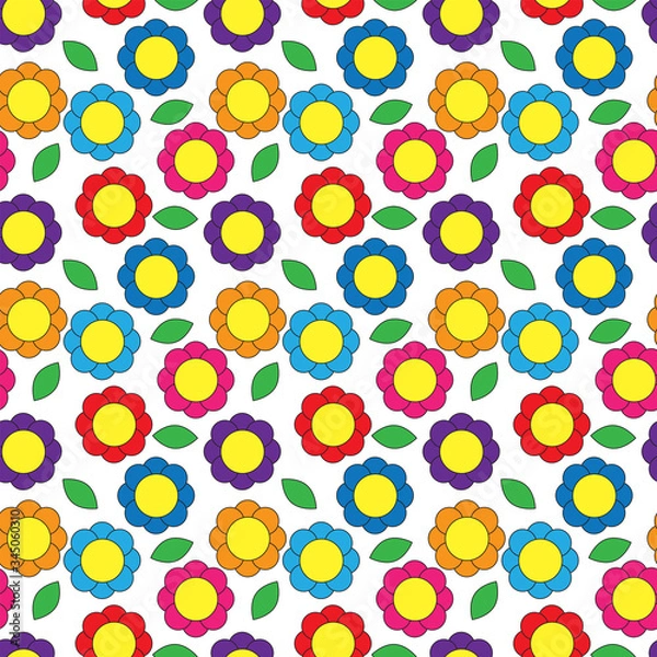 Fototapeta Illustrated flowers seamless pattern