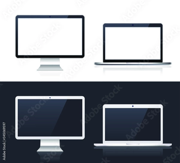 Fototapeta Technological Gadgets on Black and White Background . Isolated Vector Elements