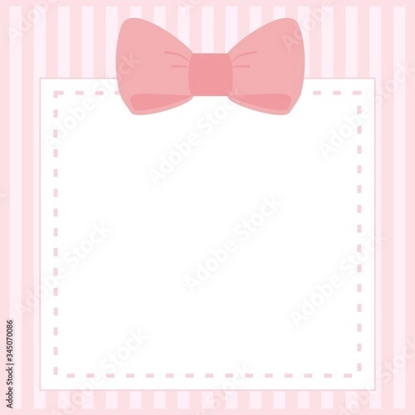 Fototapeta Vector card or invitation for baby shower, wedding or birthday party with stripes and sweet bow on cute pink background with white space to put your own text