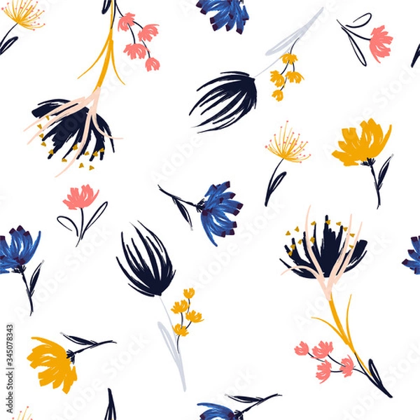 Fototapeta Trendy delicate hand paint brush floral Seamless repeat pattern with flowers vector EPS10.Design for fashion,fabric,web,wallpaper,wrapping and all prints