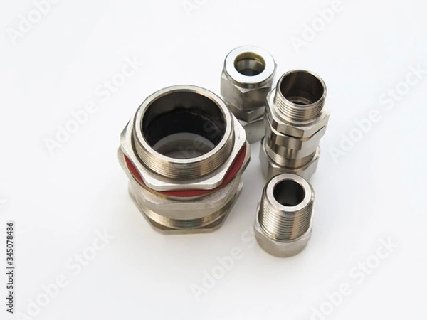 Obraz Explosion proof cable gland set isolated on white background
