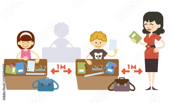 Fototapeta école distanciation sociale