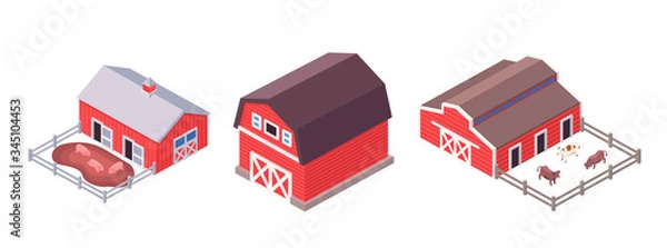Obraz Isometric farm buildings set isolated on white