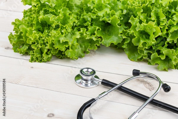 Fototapeta 聴診器　野菜　健康イメージ