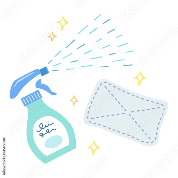 Obraz 掃除用スプレーと雑巾のイラスト