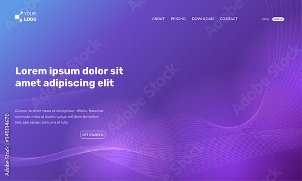 Fototapeta Wavy vector landing page. Abstract futuristic violet illustration. Design template can be used for web sites or mobile applications.