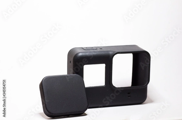 Obraz action Camera cover case, White background with space for text
