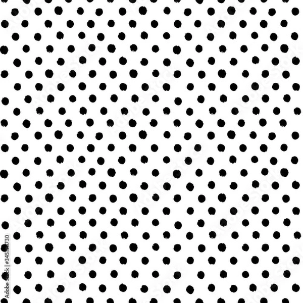 Obraz Hand-drawn black and white seamless texture with circles and dots. Vector repeat pattern.