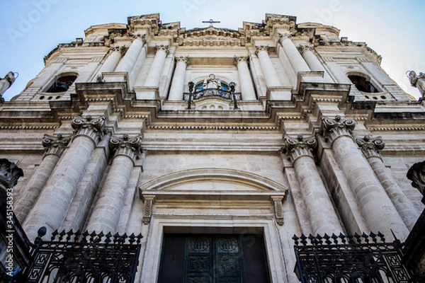 Fototapeta Church of Catania, Italy, Baroque architecture in Sicily, ancient art building of the city