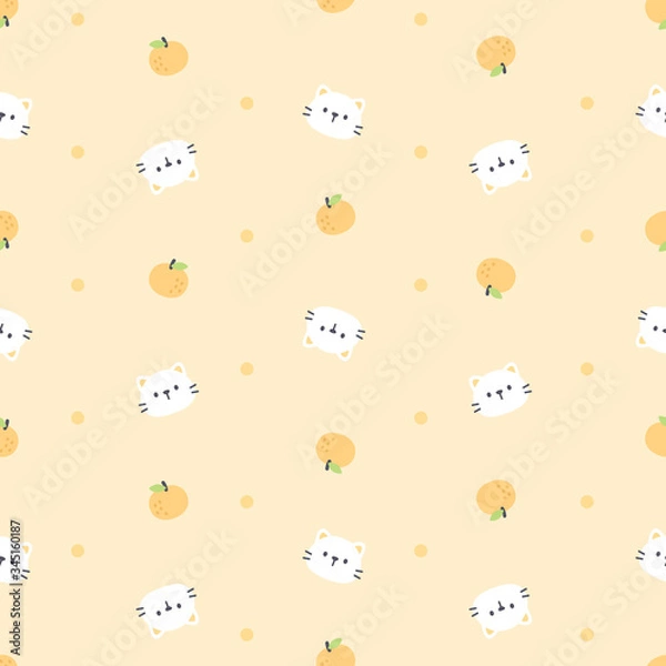 Fototapeta Cute cat and orange seamless pattern background
