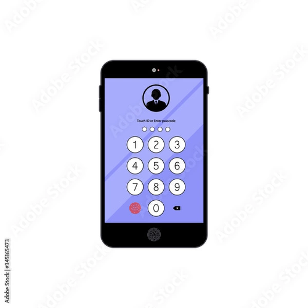 Fototapeta Touch ID or enter passcode, password, interface on smarrtphone icon flat on isolated white background. EPS 10 vector