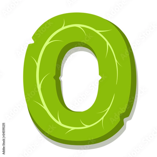 Fototapeta Letter O, green leaves summer vector alphabet. The simple logo of letter O green color. Isolated illustration on white background.