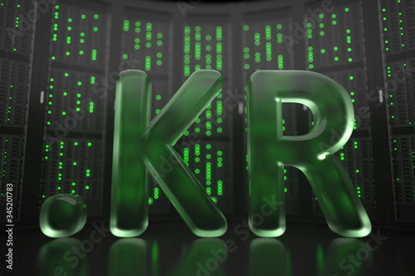 Obraz Korean domain .kr on server room background. Internet in South Korea related conceptual 3D rendering