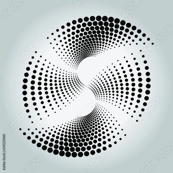 Fototapeta Black shape with halftone dots in circle form. Geometric art. Trendy design element for frame, logo, tattoo, sign, symbol, web, prints, posters, template, pattern and abstract background