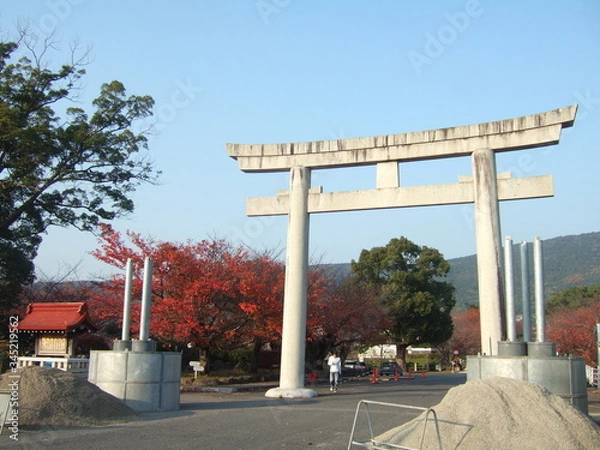 Obraz 神社　鳥居　紅葉