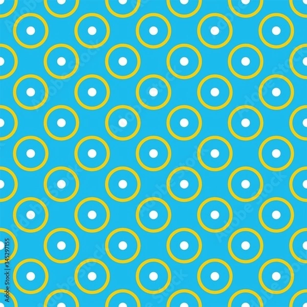 Fototapeta Tile vector pattern with white and yellow polka dots on pastel blue background