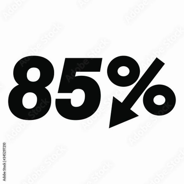 Fototapeta The 85 percent drop icon is dark. Price drop. Interest rate reduction. Sell-out. Stock symbol. Discount. Markdown of goods. Bonus discount. Vector icon.