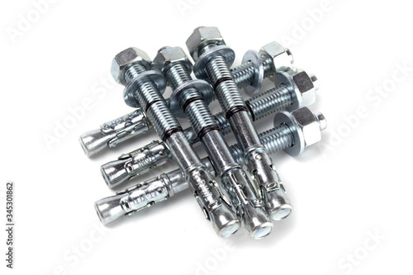 Obraz Construction fastening, wedge galvanized anchor, isolate on white.