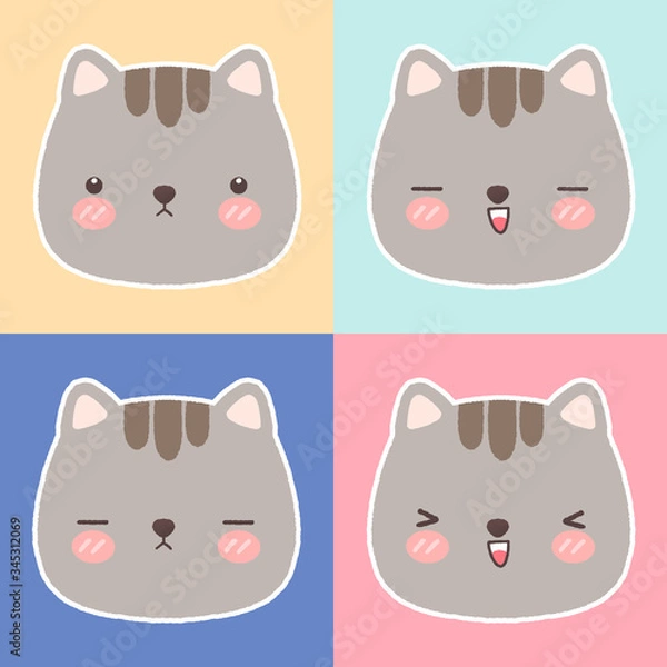 Fototapeta Cute gray cat cartoon drawing character with colorful background 